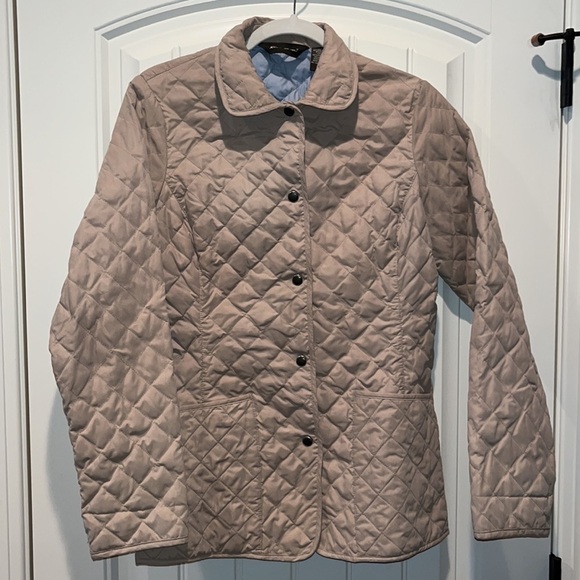 Tan Eddie Bauer preppy quilted goose down barn coat jacket neutral quality Small - Picture 1 of 9